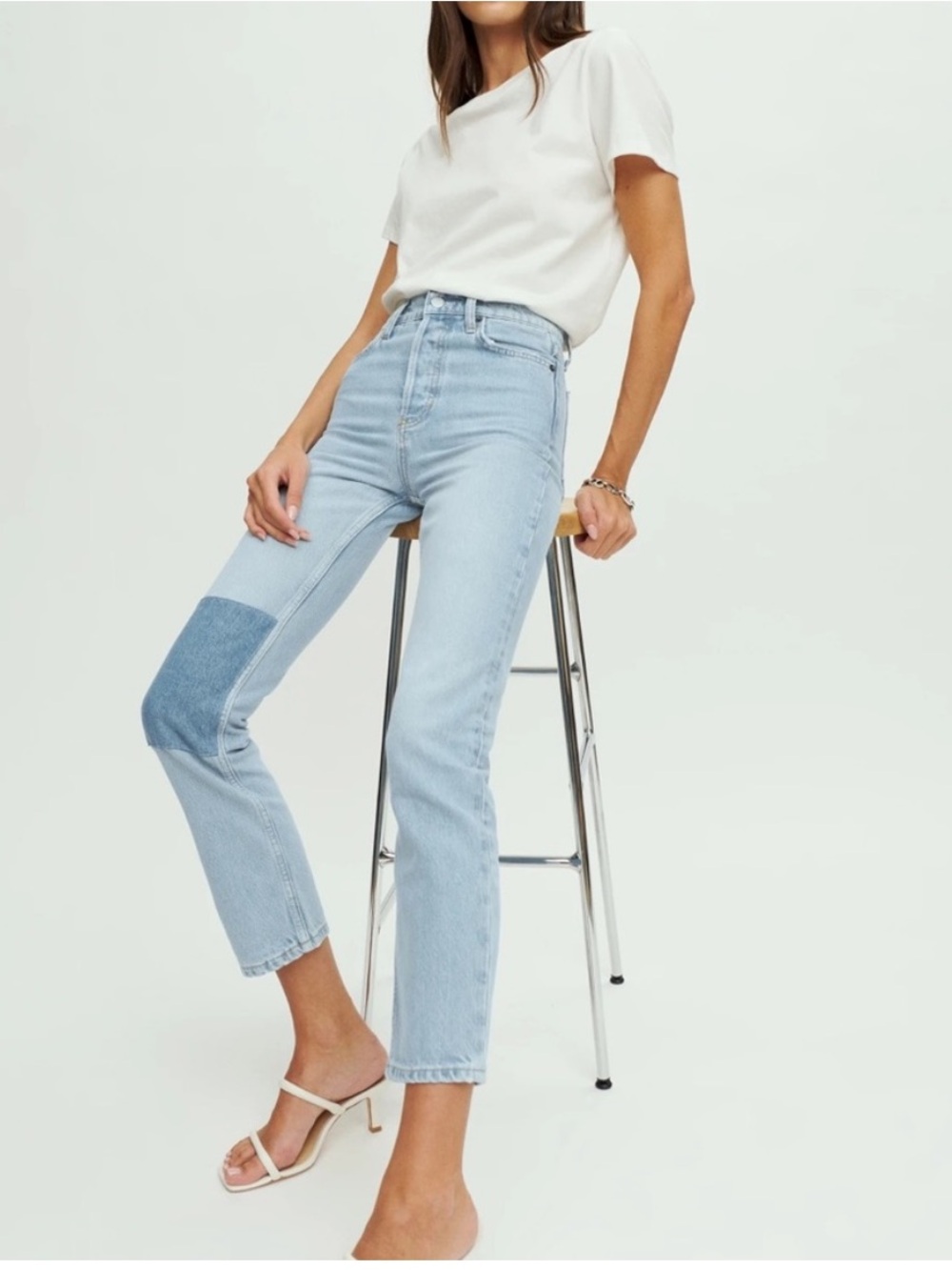 Reformation Cynthia Patch High Rise Straight Jeans in Tahoe Size 24